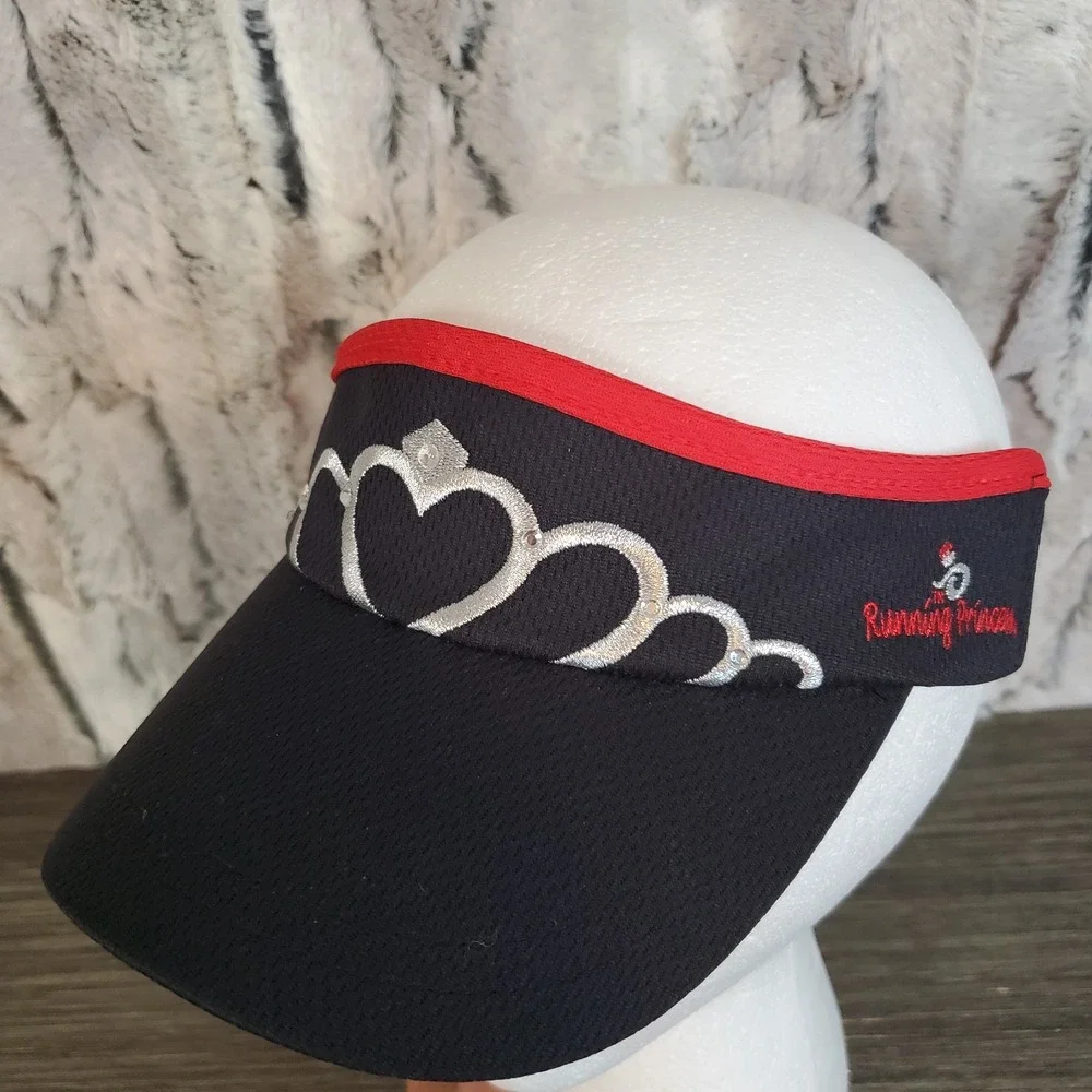 Headsweats‎ RUNNING PRINCESS Visor Hat Black W/ Red, Stitched Silver Tiara - NEW